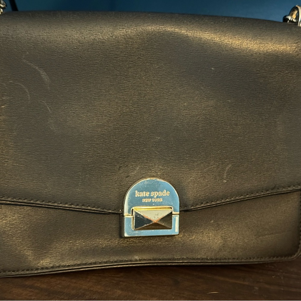 kate spade Black Leather Shoulder Bag with Gold Hardware